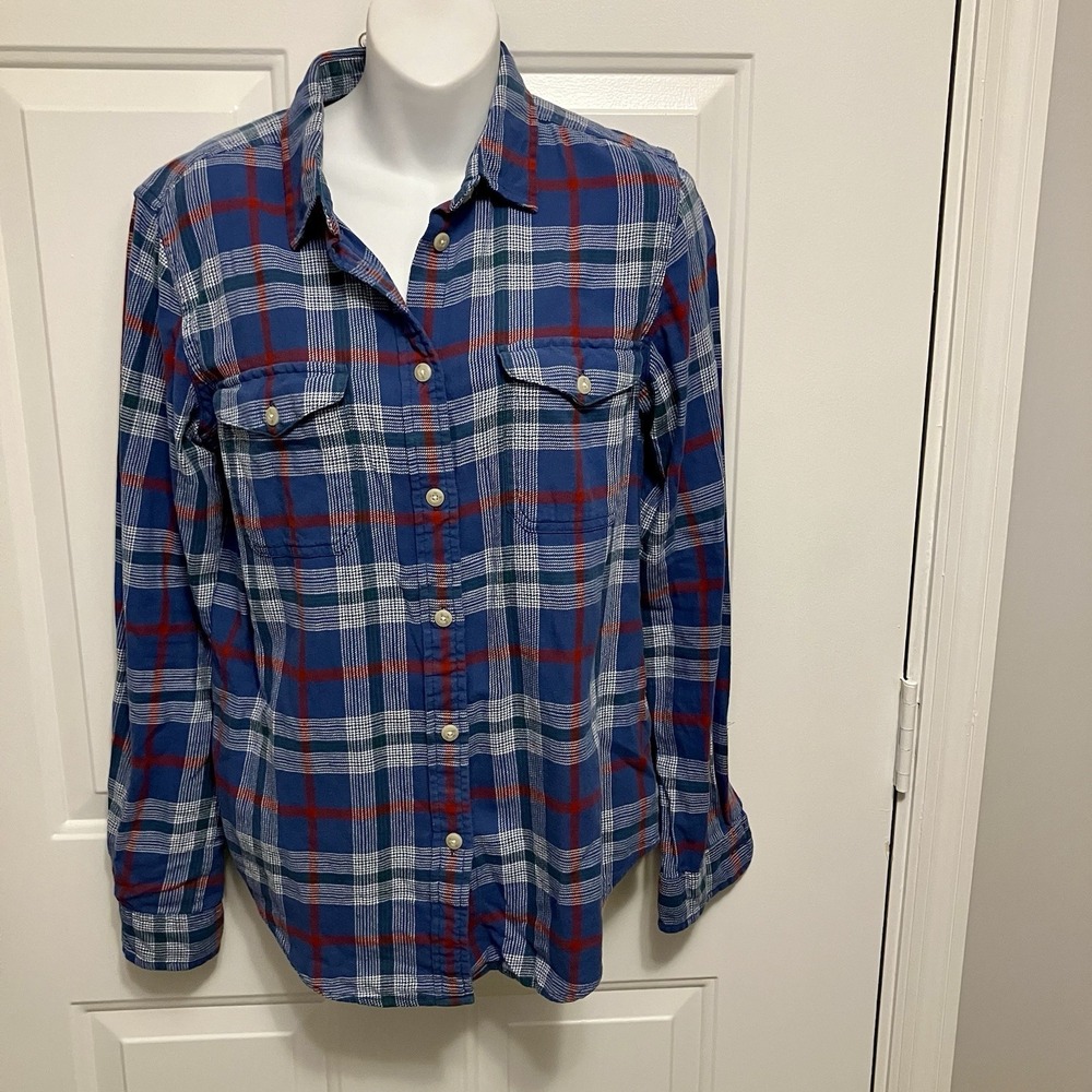 Filson Flannel Shirt Women's Sz Medium Plaid Button Blue Utility Outdoors Hiking